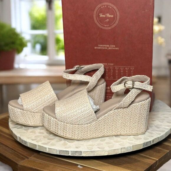 Toni Pons $189 Triana Espadrille Wedge Sandals Ecru Raffia Platform Women 6 NIB